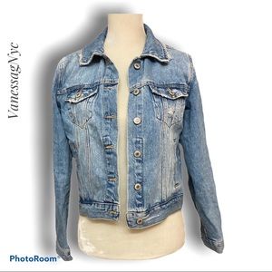 Forever 21 Distressed Denim Jean Jacket Sz Small